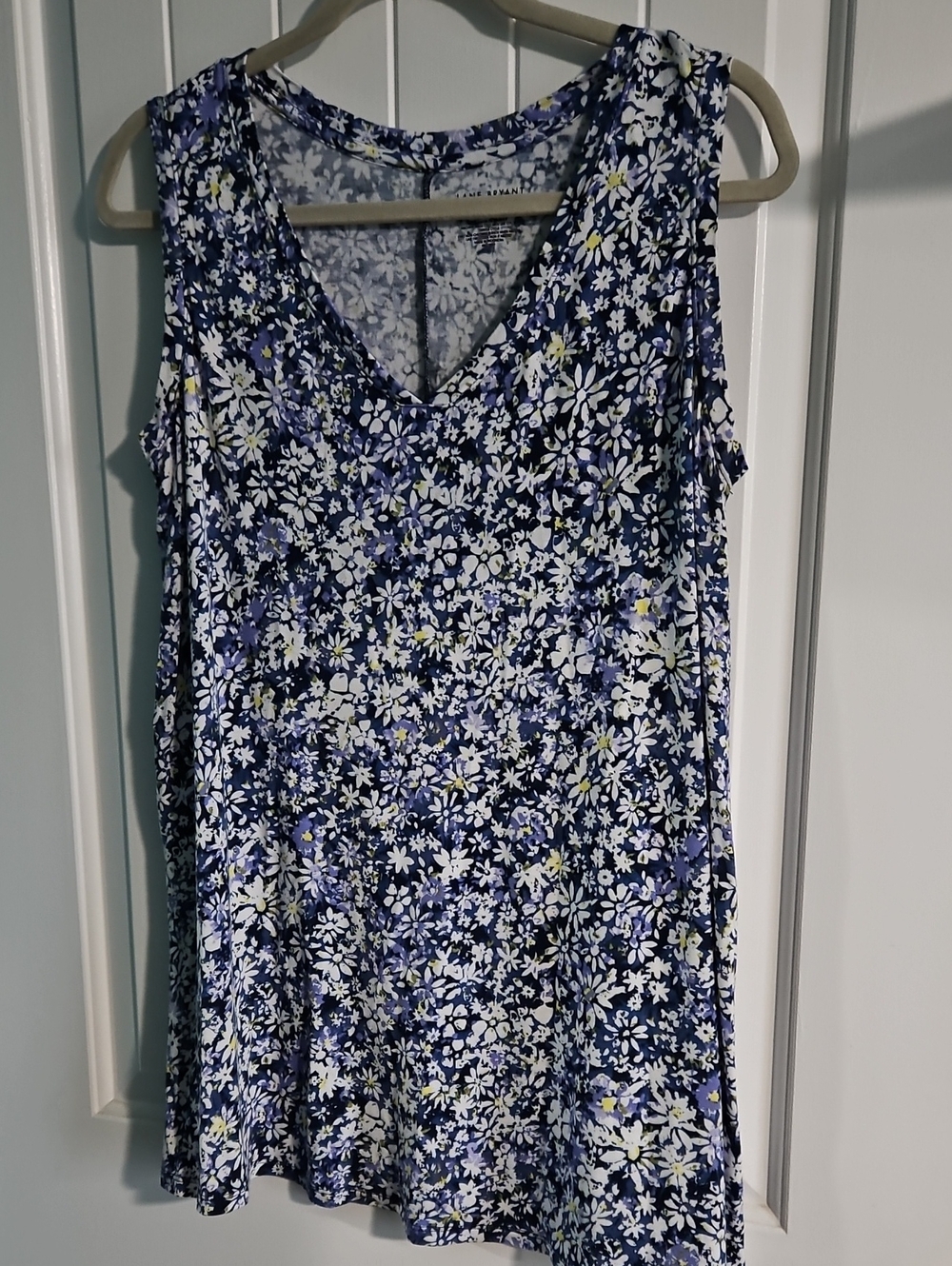 Lane Bryant Navy Blue White Floral V-Neck Tank Dress